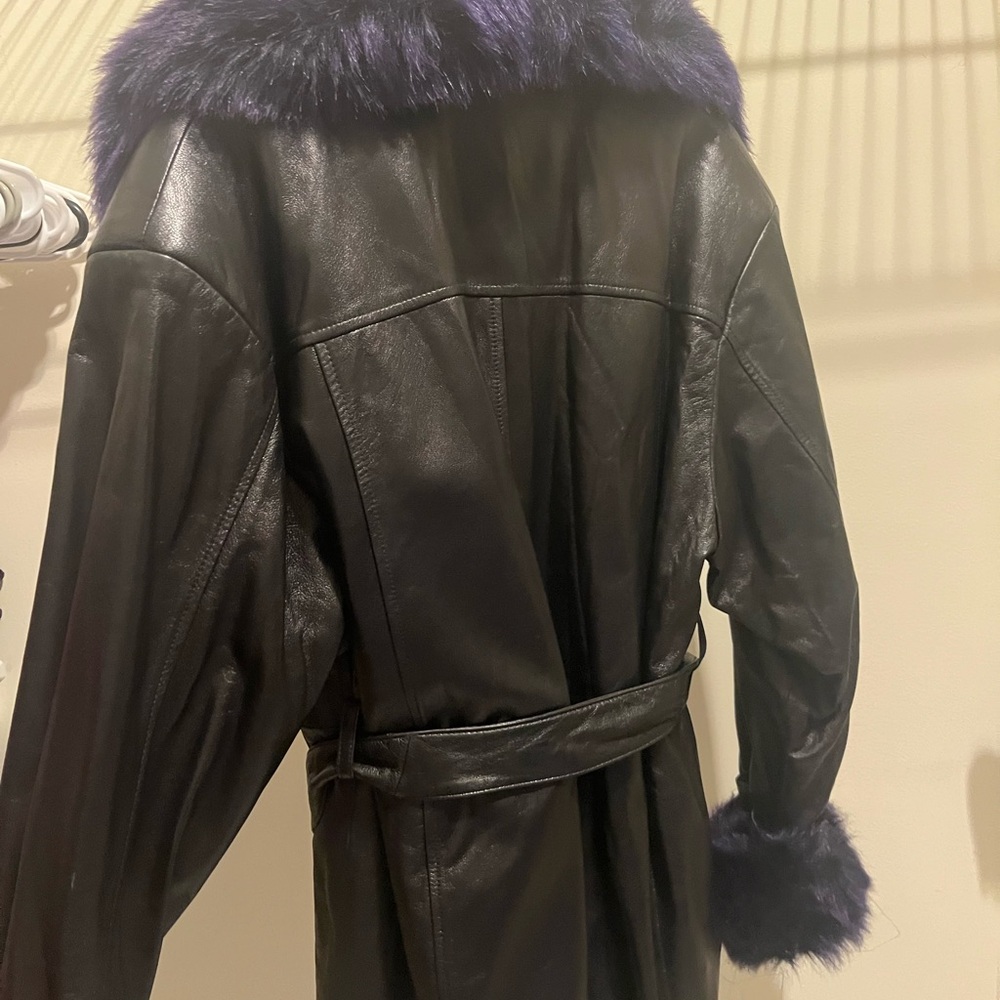 NWT Wilsons Purple Faux Fur LIMITED EDITION Vintage Black Leather Jacket Coat - Picture 9 of 9